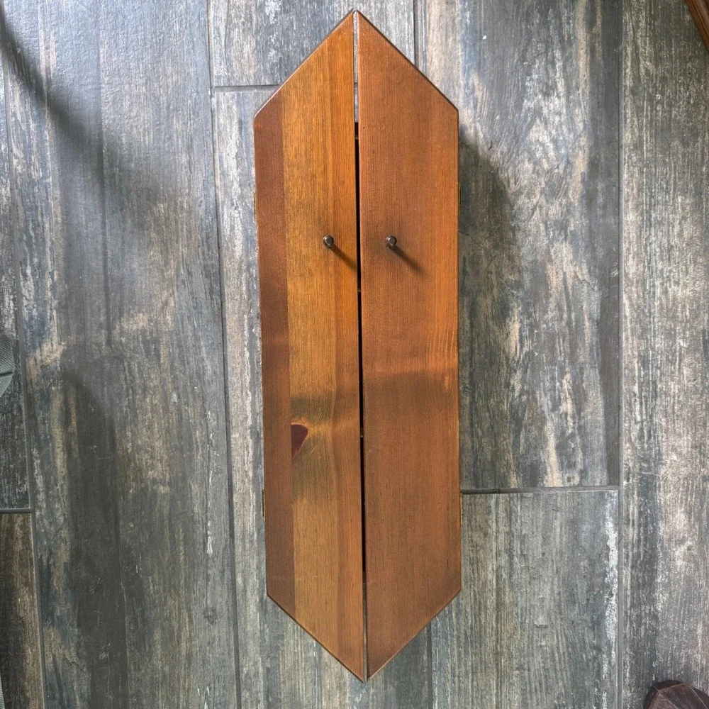 Gothic Coffin Wood Curio Cabinet Wall Hanging Jewelry Box Shadow Box Brown Large